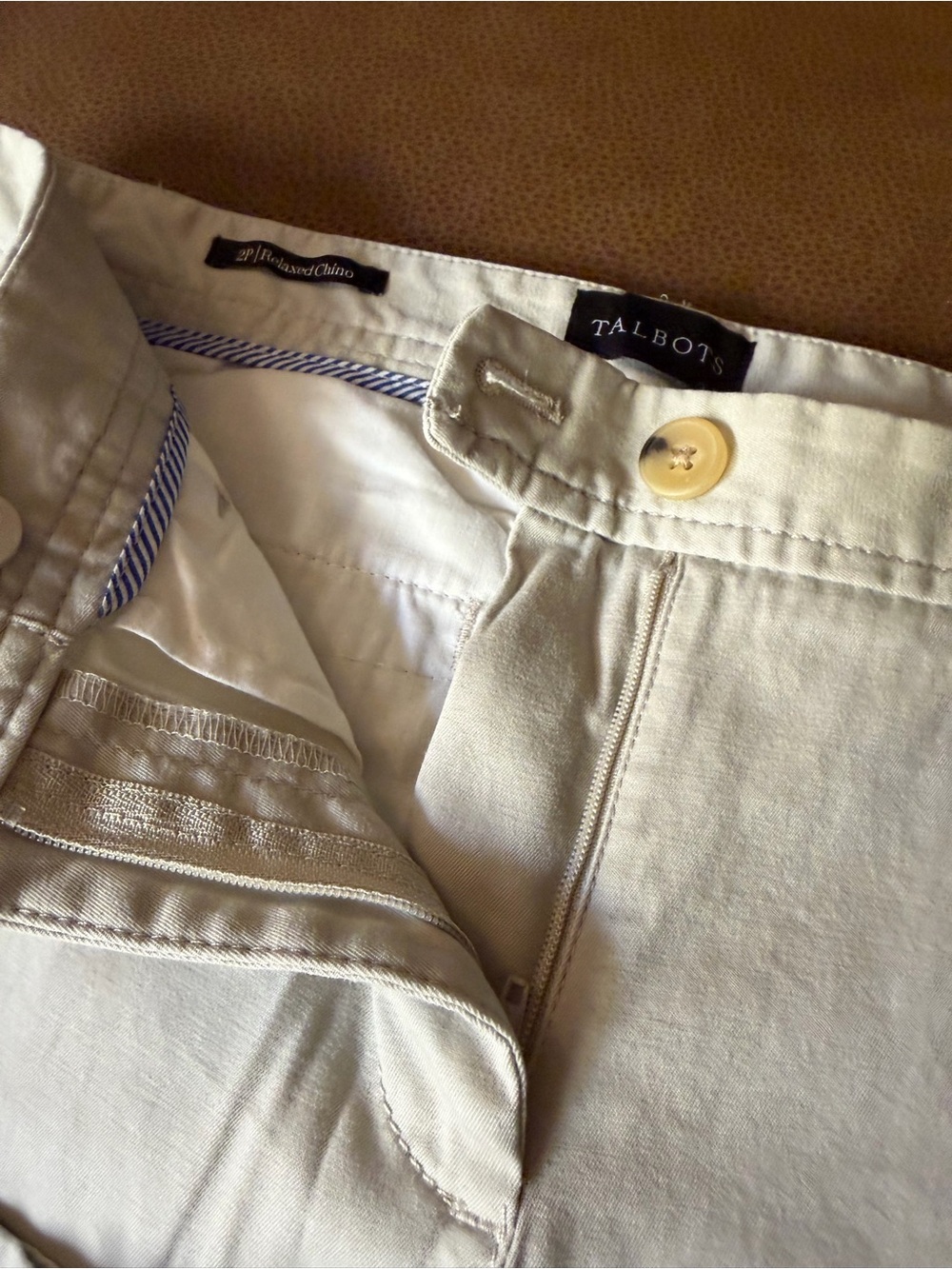 Talbots Beige Chino Pants with Blue Trim